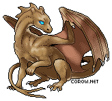 A small brown dragon resting on its haunches, with wings half-unfurled. It has a calm expression.