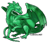 A small green dragon resting on its haunches, with wings half-unfurled. It has a calm expression.
