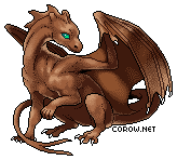 A small brown dragon resting on its haunches, with wings half-unfurled. It has a calm expression.
