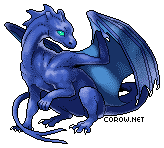 A small blue dragon resting on its haunches, with wings half-unfurled. It has a calm expression.