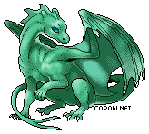 A small green dragon resting on its haunches, with wings half-unfurled. It has a calm expression.