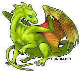 A small green dragon resting on its haunches, with wings half-unfurled. It has a calm expression.