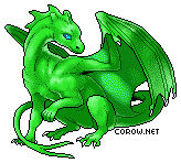 A small green dragon resting on its haunches, with wings half-unfurled. It has a calm expression.