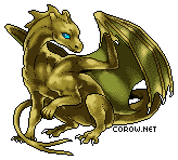 A small bronze dragon resting on its haunches, with wings half-unfurled. It has a calm expression.