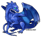 A small blue dragon resting on its haunches, with wings half-unfurled. It has a calm expression.