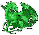 A small green dragon resting on its haunches, with wings half-unfurled. It has a calm expression.