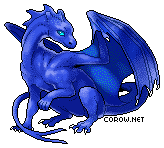 A small blue dragon resting on its haunches, with wings half-unfurled. It has a calm expression.