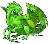 A small green dragon resting on its haunches, with wings half-unfurled. It has a calm expression.
