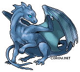 A small blue dragon resting on its haunches, with wings half-unfurled. It has a calm expression.
