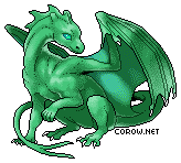 A small green dragon resting on its haunches, with wings half-unfurled. It has a calm expression.