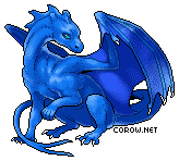 A small blue dragon resting on its haunches, with wings half-unfurled. It has a calm expression.