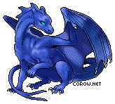 A small blue dragon resting on its haunches, with wings half-unfurled. It has a calm expression.