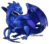 A small blue dragon resting on its haunches, with wings half-unfurled. It has a calm expression.