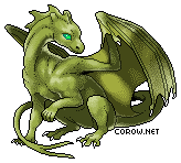 A small green dragon resting on its haunches, with wings half-unfurled. It has a calm expression.