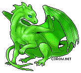 A small green dragon resting on its haunches, with wings half-unfurled. It has a calm expression.