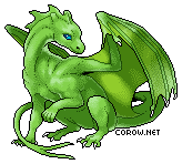 A small green dragon resting on its haunches, with wings half-unfurled. It has a calm expression.