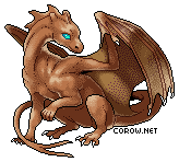 A small brown dragon resting on its haunches, with wings half-unfurled. It has a calm expression.