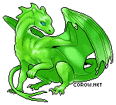 A small green dragon resting on its haunches, with wings half-unfurled. It has a calm expression.