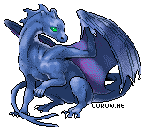 A small blue dragon resting on its haunches, with wings half-unfurled. It has a calm expression.