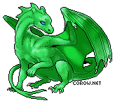 A small green dragon resting on its haunches, with wings half-unfurled. It has a calm expression.