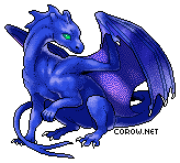 A small blue dragon resting on its haunches, with wings half-unfurled. It has a calm expression.
