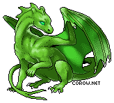 A small green dragon resting on its haunches, with wings half-unfurled. It has a calm expression.