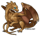 A small brown dragon resting on its haunches, with wings half-unfurled. It has a calm expression.