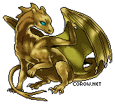 A small bronze dragon resting on its haunches, with wings half-unfurled. It has a calm expression.