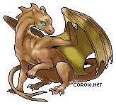 A small brown dragon resting on its haunches, with wings half-unfurled. It has a calm expression.