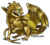 A small bronze dragon resting on its haunches, with wings half-unfurled. It has a calm expression.