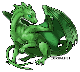 A small green dragon resting on its haunches, with wings half-unfurled. It has a calm expression.