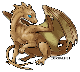 A small brown dragon resting on its haunches, with wings half-unfurled. It has a calm expression.
