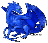 A small blue dragon resting on its haunches, with wings half-unfurled. It has a calm expression.