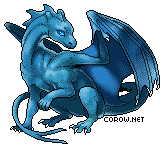 A small blue dragon resting on its haunches, with wings half-unfurled. It has a calm expression.