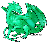 A small green dragon resting on its haunches, with wings half-unfurled. It has a calm expression.