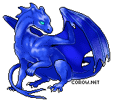 A small blue dragon resting on its haunches, with wings half-unfurled. It has a calm expression.