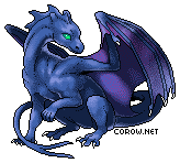 A small blue dragon resting on its haunches, with wings half-unfurled. It has a calm expression.