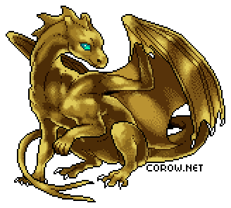 A larger image of a small bronze dragon resting on its haunches, with wings half-unfurled. It has a calm expression.
