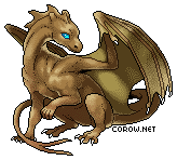 A small brown dragon resting on its haunches, with wings half-unfurled. It has a calm expression.