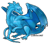 A small blue dragon resting on its haunches, with wings half-unfurled. It has a calm expression.