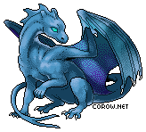 A small blue dragon resting on its haunches, with wings half-unfurled. It has a calm expression.