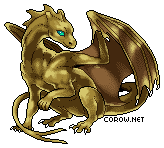 A small bronze dragon resting on its haunches, with wings half-unfurled. It has a calm expression.