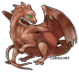 A small brown dragon resting on its haunches, with wings half-unfurled. It has a calm expression.