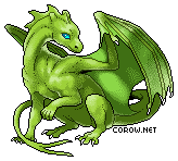 A small green dragon resting on its haunches, with wings half-unfurled. It has a calm expression.