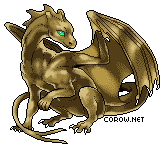 A small bronze dragon resting on its haunches, with wings half-unfurled. It has a calm expression.