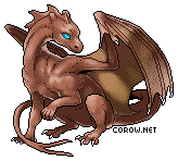 A small brown dragon resting on its haunches, with wings half-unfurled. It has a calm expression.