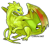 A small green dragon resting on its haunches, with wings half-unfurled. It has a calm expression.