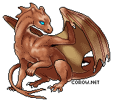 A small brown dragon resting on its haunches, with wings half-unfurled. It has a calm expression.