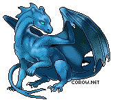 A small blue dragon resting on its haunches, with wings half-unfurled. It has a calm expression.