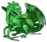 A small green dragon resting on its haunches, with wings half-unfurled. It has a calm expression.